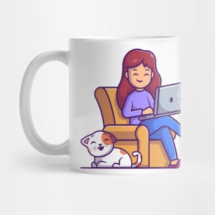 Women working on laptop with cat cartoon Mug